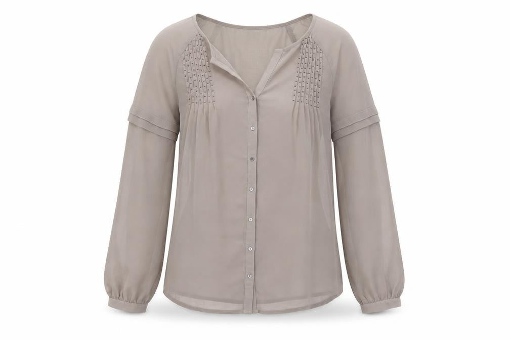 Marks and Spencer Womens Beige Polyester Basic Button-Up Size 10 V-Neck