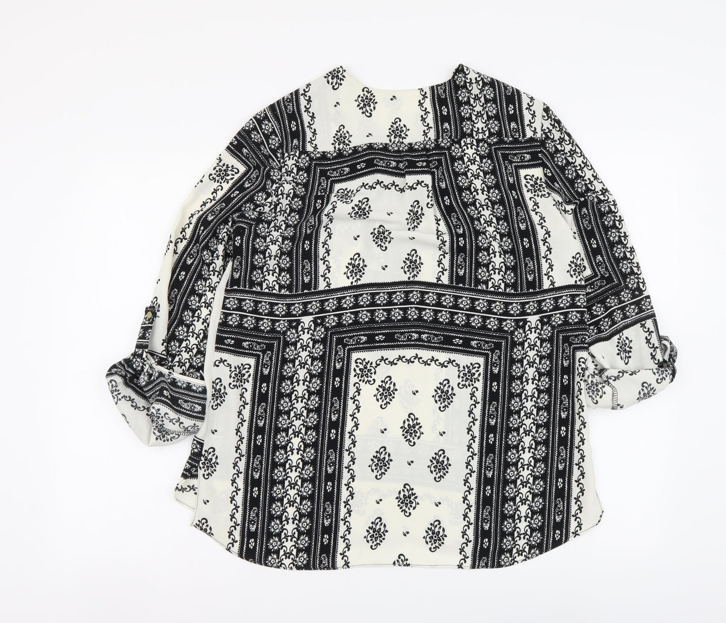 River Island Womens Black Geometric Polyester Basic Blouse Size 10 V-Neck