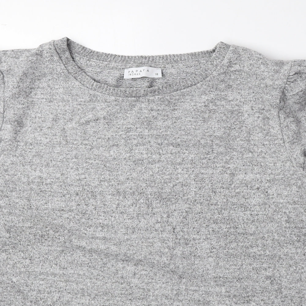Papaya Womens Grey Round Neck Viscose Pullover Jumper Size 16