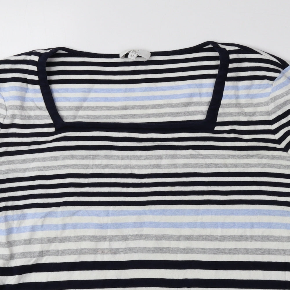 CC Womens Blue Striped 100% Cotton Basic Blouse Size M Square Neck