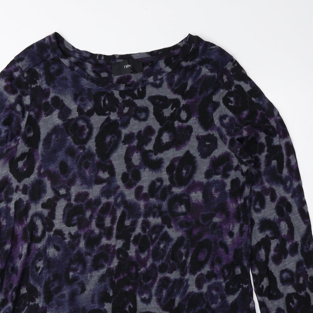 NEXT Womens Blue Geometric 100% Cotton Basic Blouse Size 12 Round Neck