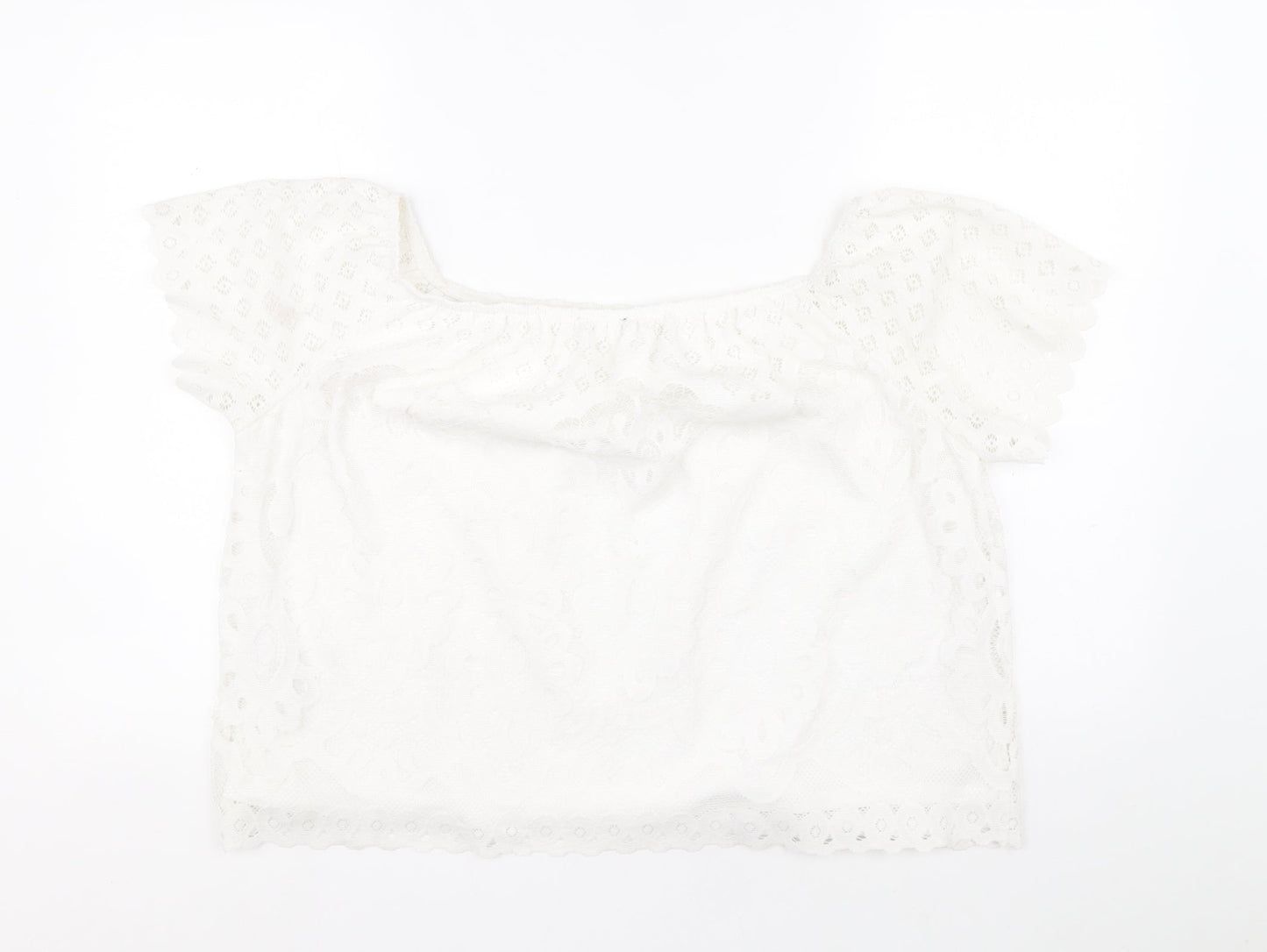 Preworn Womens White Floral Basic Blouse Size 18 Round Neck