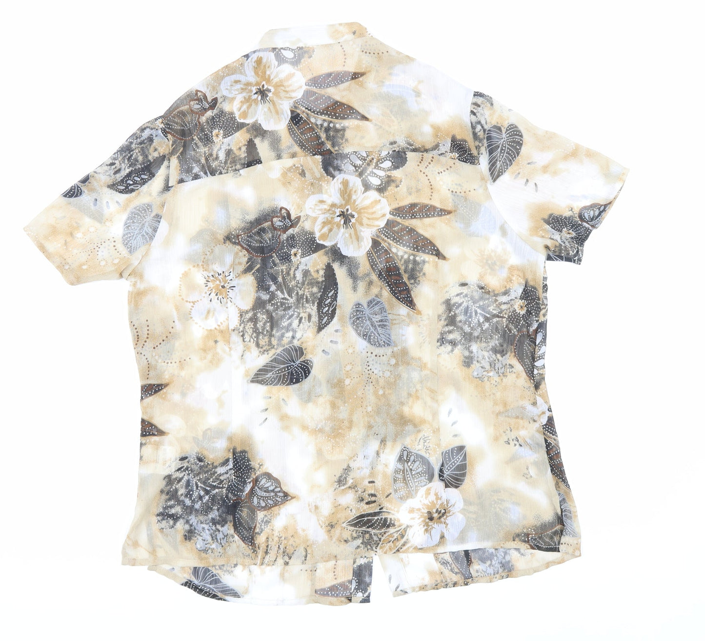 Preworn Womens Beige Floral Polyester Basic Button-Up Size 16 Mock Neck