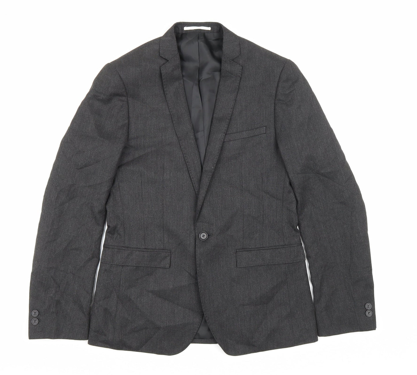 Moss London Mens Grey Polyester Jacket Blazer Size 36