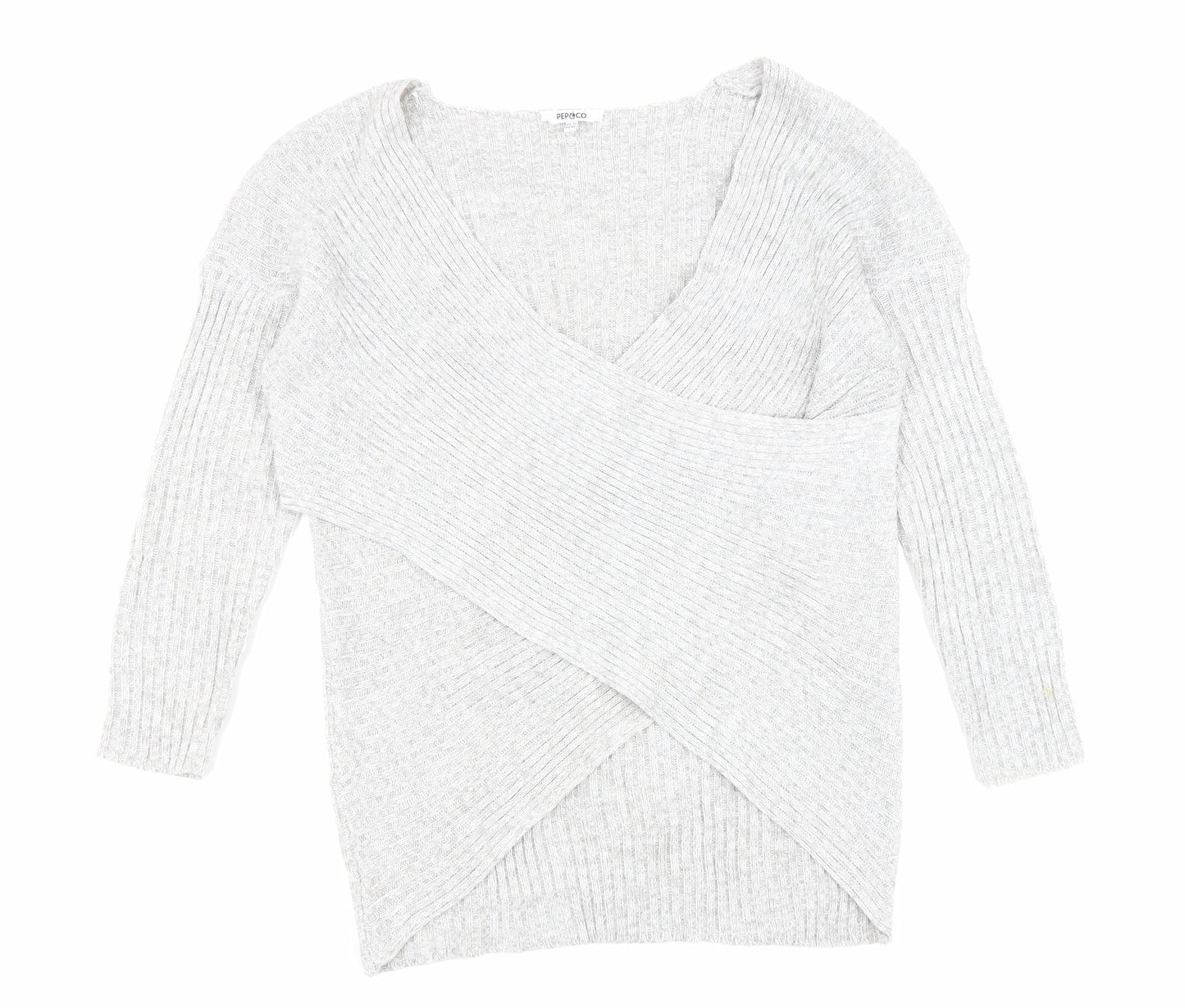 PEP&CO Womens Grey V-Neck Acrylic Pullover Jumper Size 12