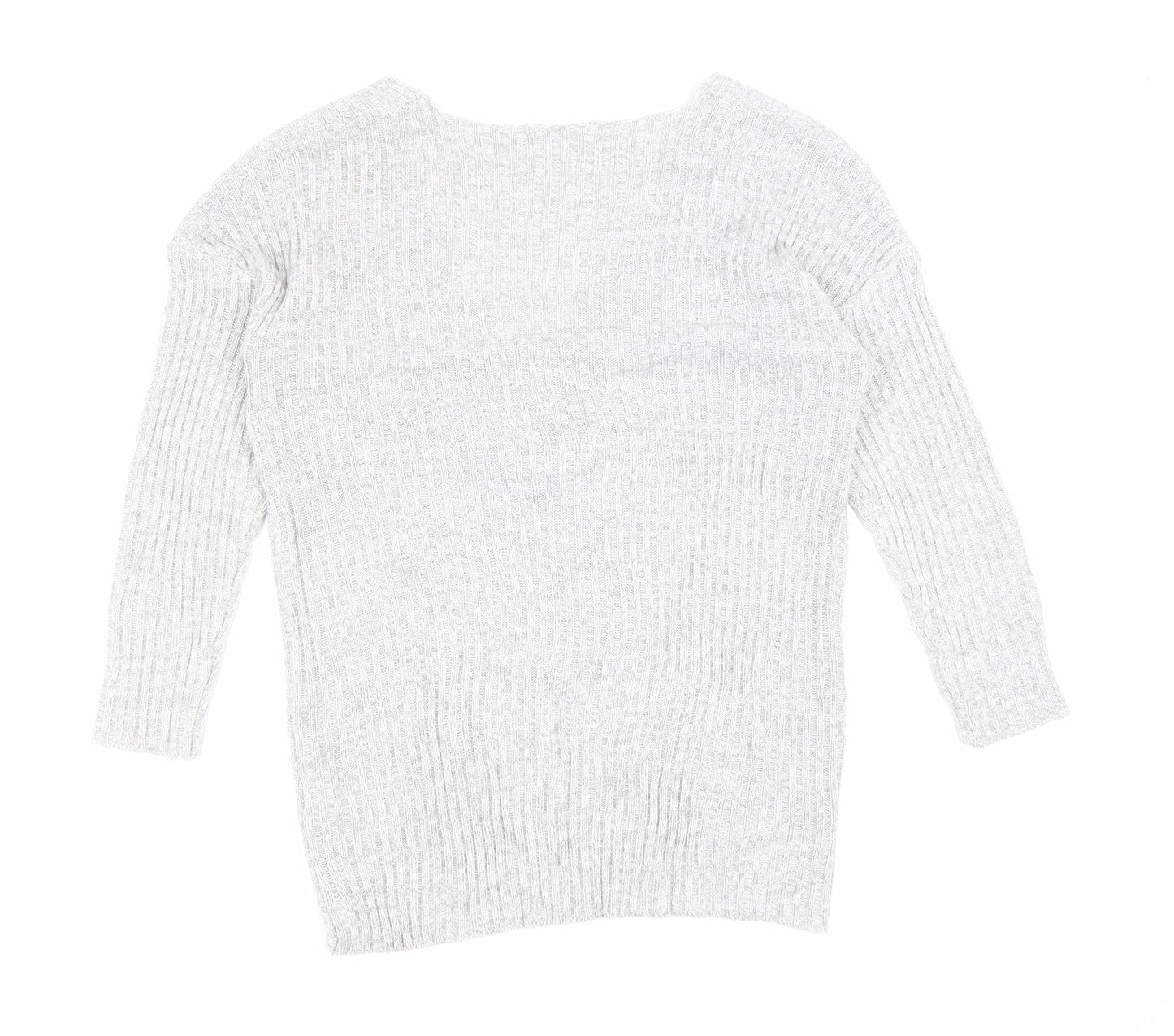 PEP&CO Womens Grey V-Neck Acrylic Pullover Jumper Size 12