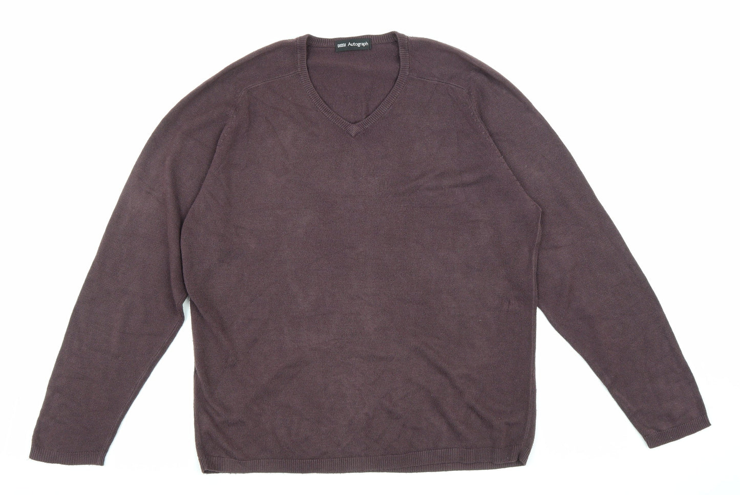 Marks and Spencer Mens Purple V-Neck Acrylic Pullover Jumper Size S