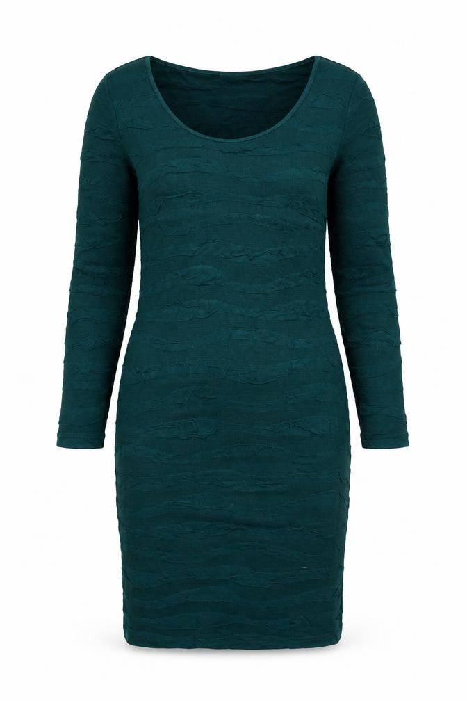 Fransa Womens Green Striped Viscose Bodycon Size S Scoop Neck Pullover