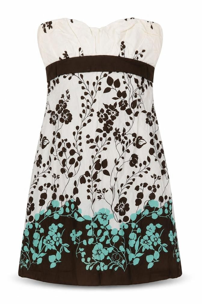 Charlotte Russe Womens White Floral 100% Cotton A-Line Size M Off the Shoulder Zip - Bandeau Dress