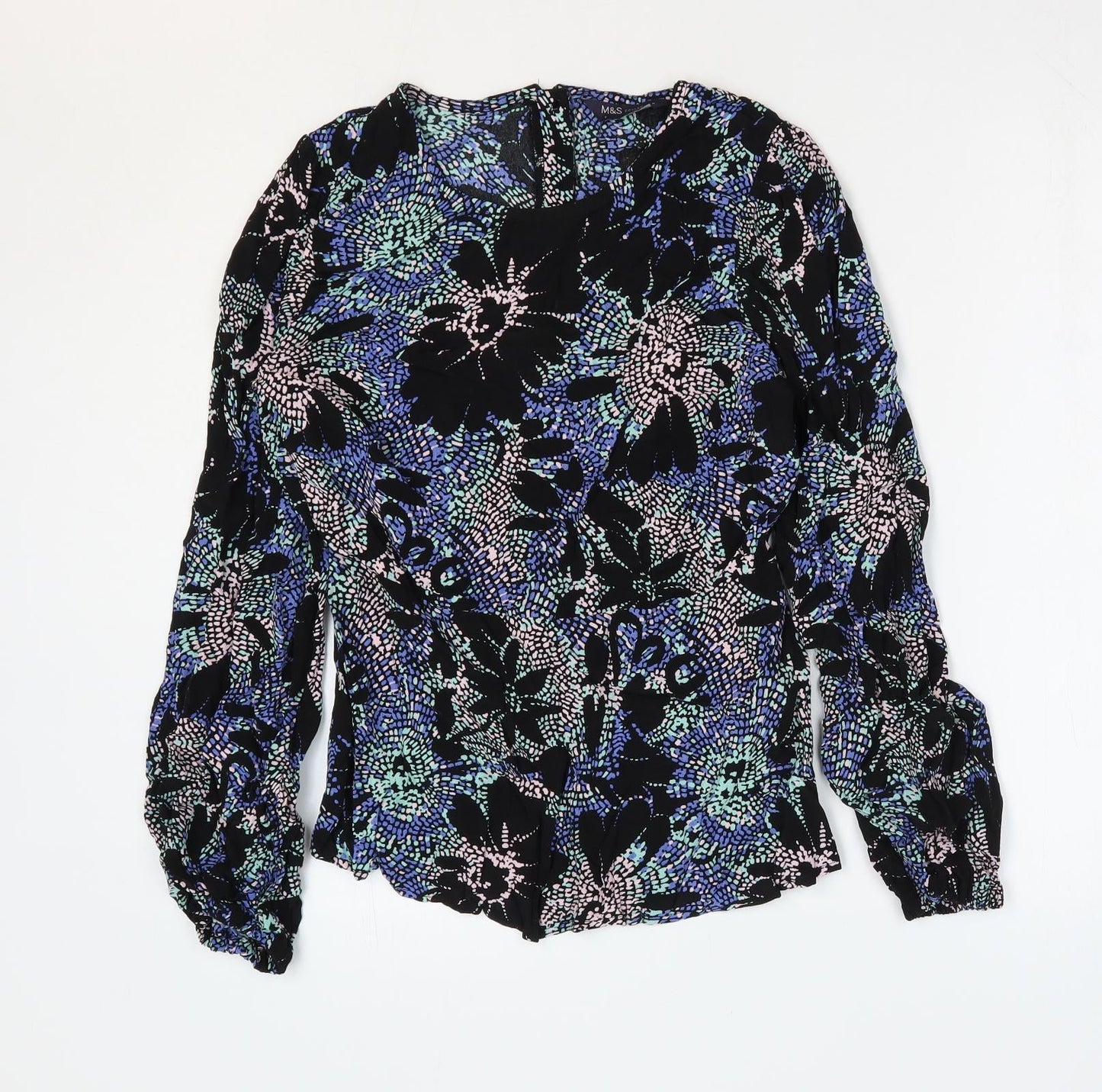 Marks and Spencer Womens Multicoloured Geometric Viscose Basic Blouse Size 8 Round Neck