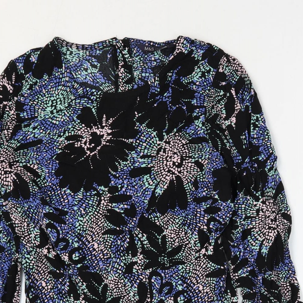 Marks and Spencer Womens Multicoloured Geometric Viscose Basic Blouse Size 8 Round Neck