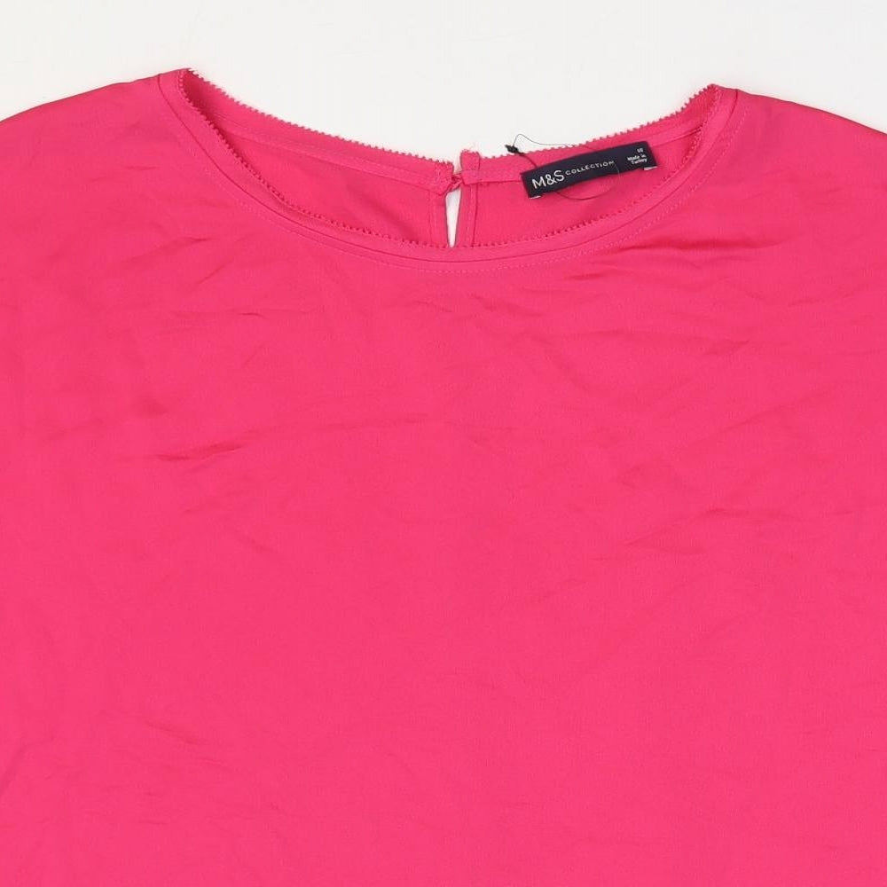Marks and Spencer Womens Pink Polyester Basic T-Shirt Size 16 Round Neck