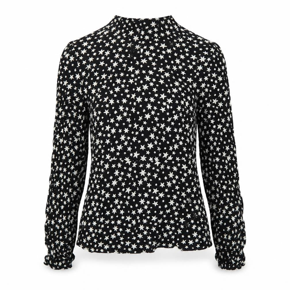 Marks and Spencer Womens Beige Geometric Viscose Basic Blouse Size 6 Round Neck - Star Print
