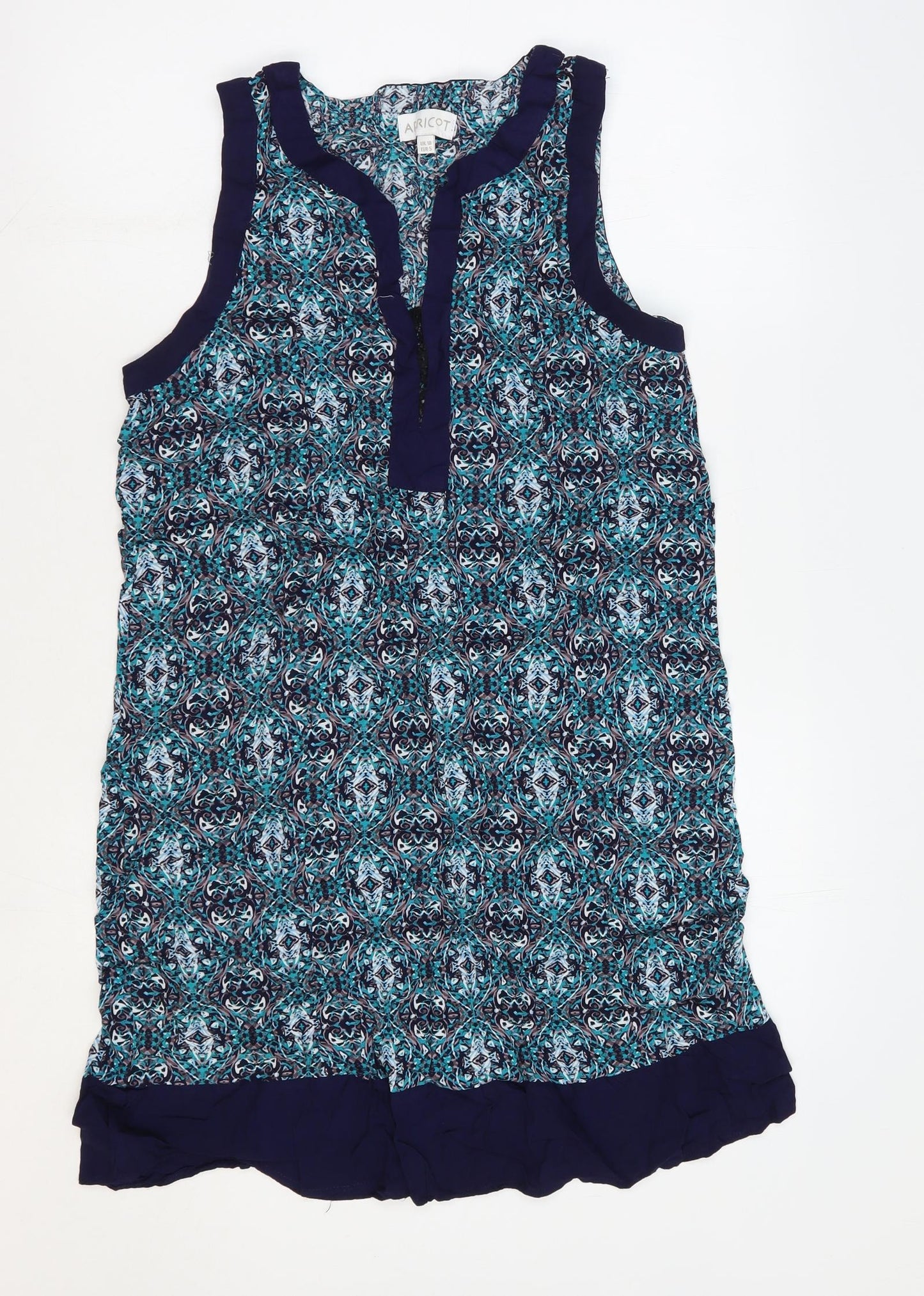 Apricot Womens Blue Geometric Viscose Shift Size 10 V-Neck Pullover