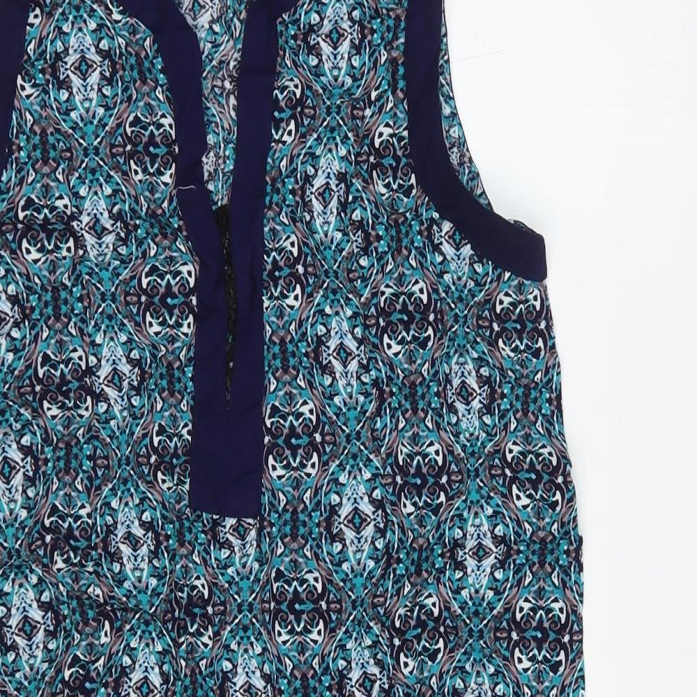 Apricot Womens Blue Geometric Viscose Shift Size 10 V-Neck Pullover