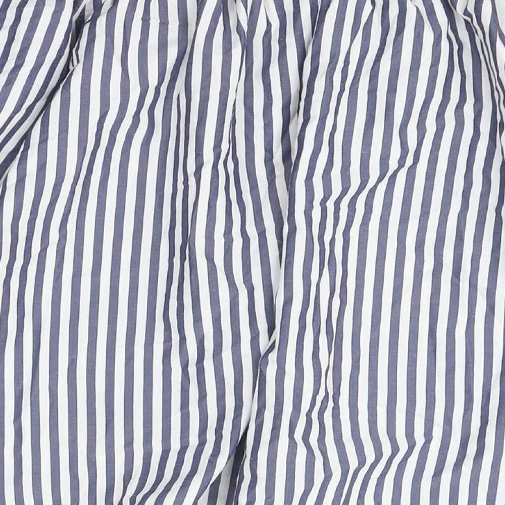 Marks and Spencer Womens Blue Striped Polyester Basic T-Shirt Size 14 Off the Shoulder