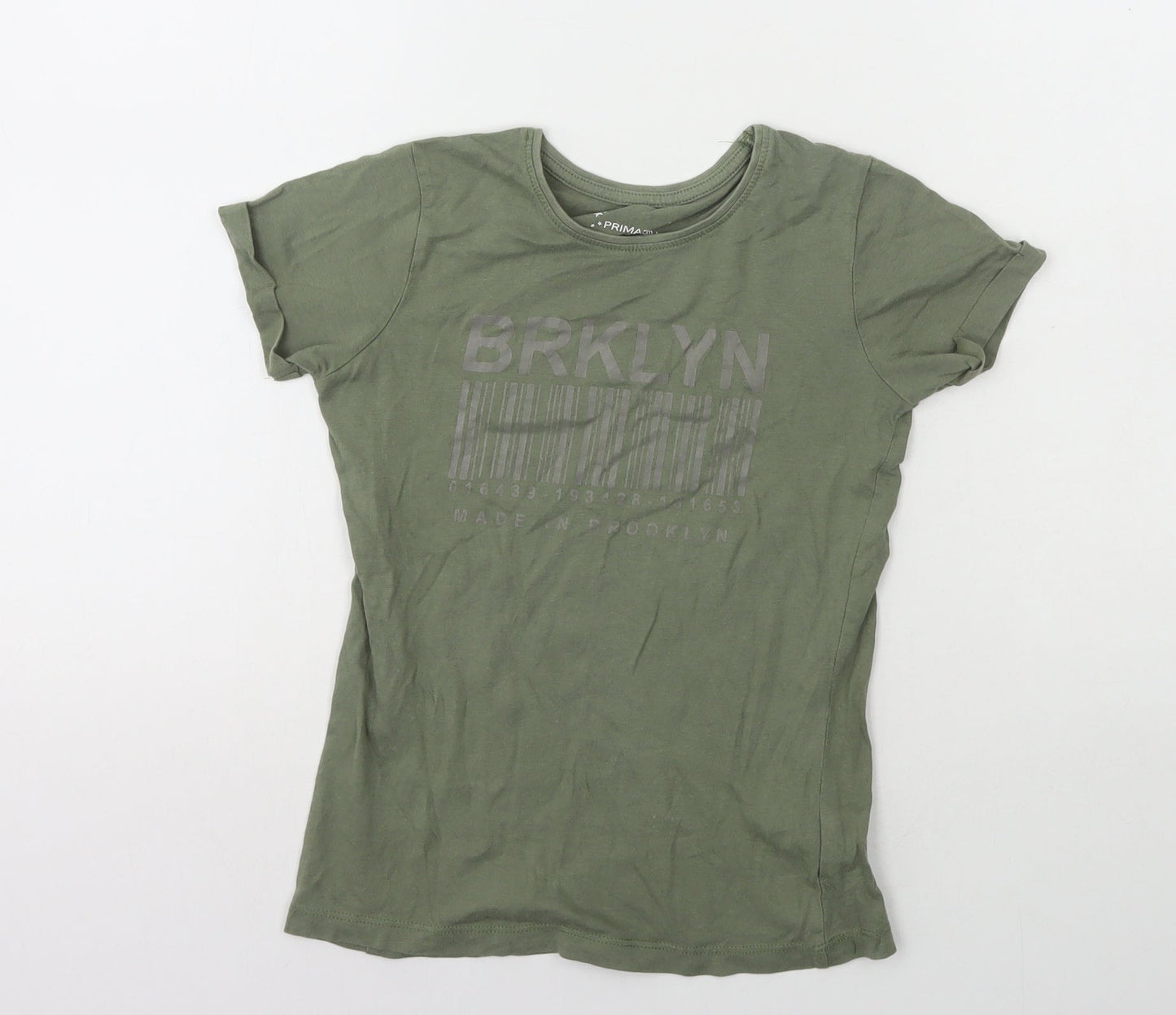 Primark Boys Green Cotton Basic T-Shirt Size 8-9 Years Round Neck Pullover - Brooklyn
