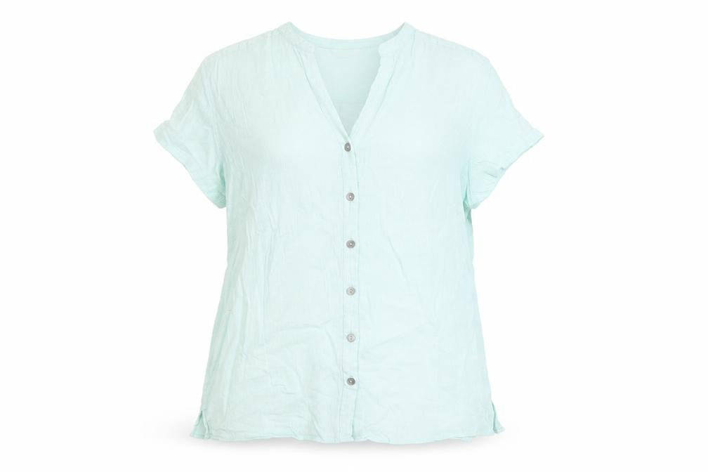 Marks and Spencer Womens Blue Cotton Basic Button-Up Size 14 V-Neck