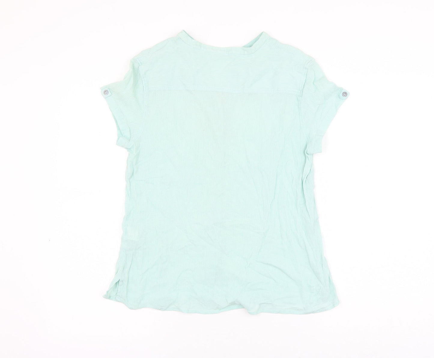 Marks and Spencer Womens Blue Cotton Basic Button-Up Size 14 V-Neck