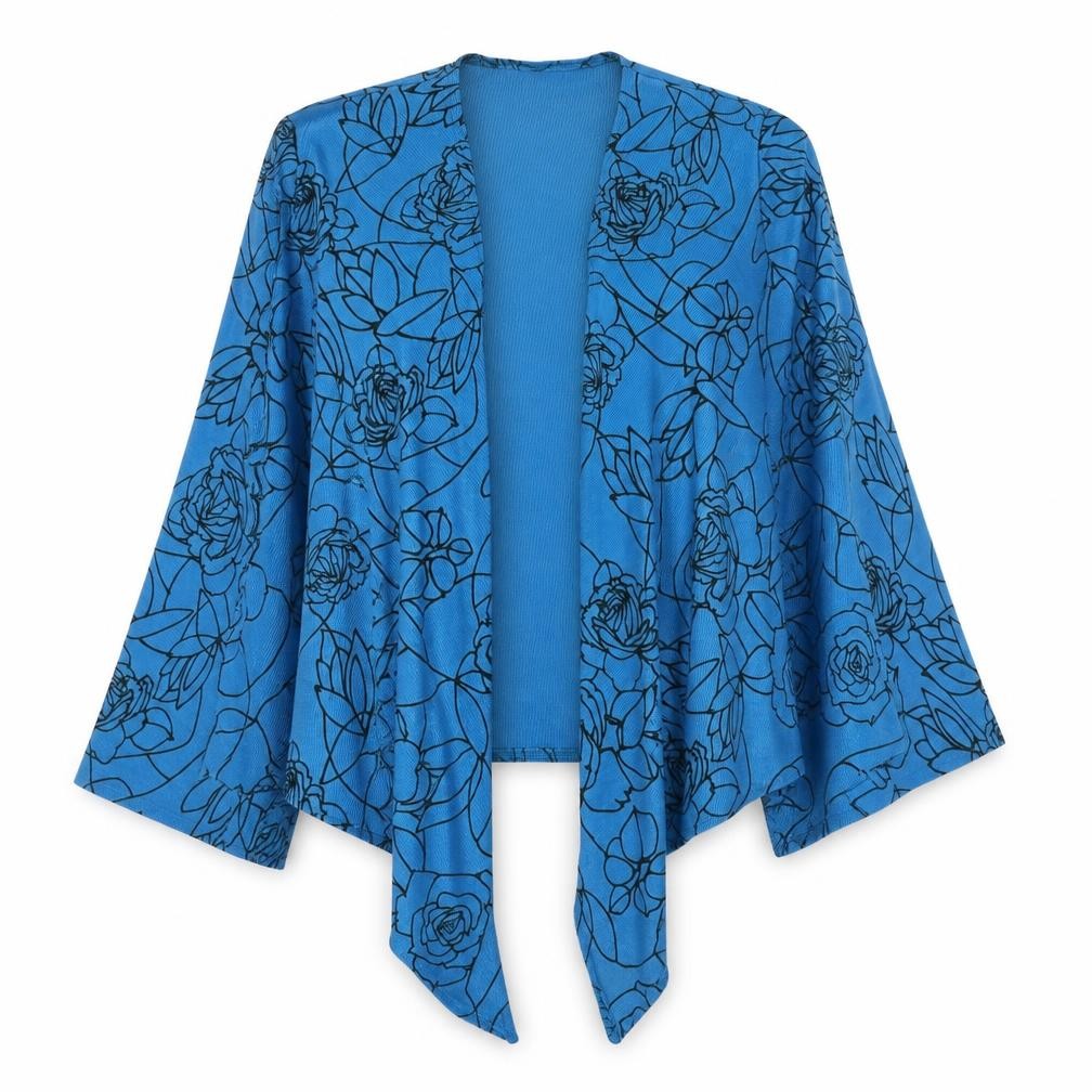 WEEKENDERS Womens Blue V-Neck Floral Polyester Cardigan Jumper Size M