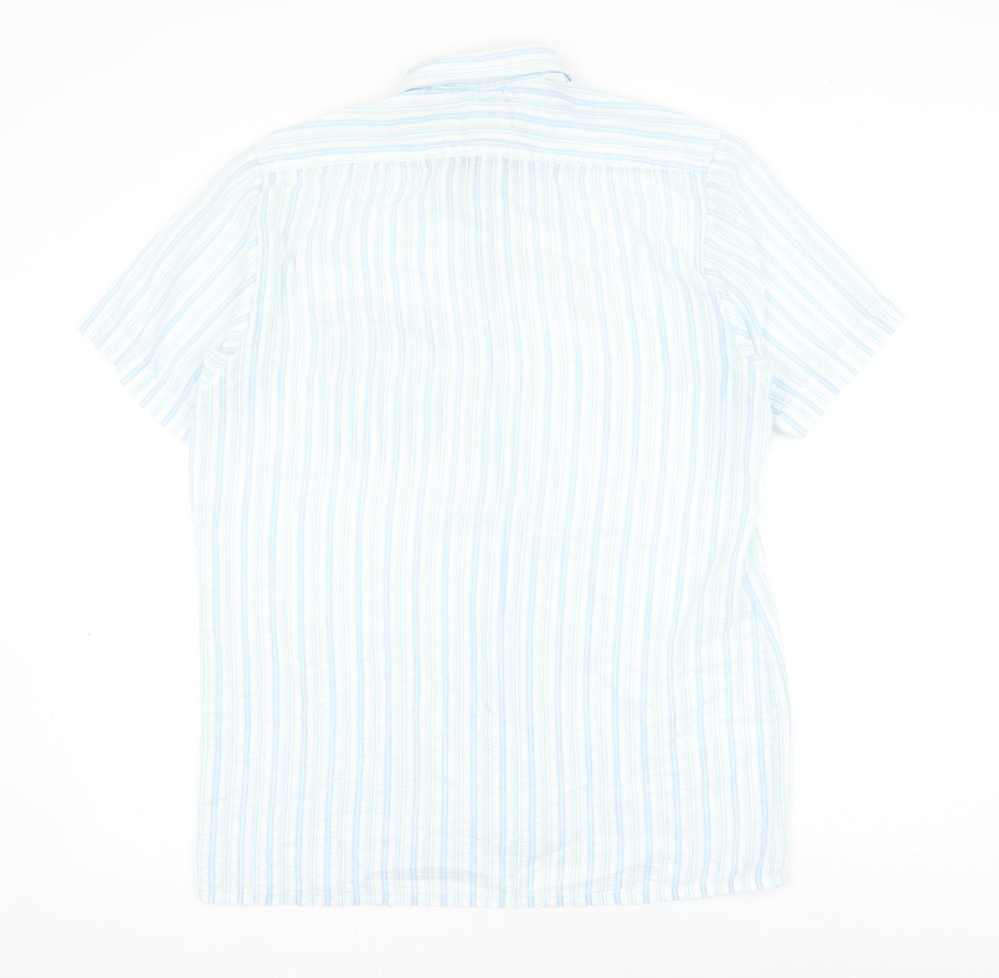 Canada Mens Blue Striped Polyester Button-Up Size 15.5 Collared Button