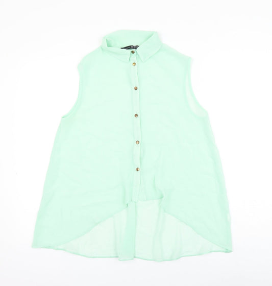 Atmos Womens Green Polyester Basic Button-Up Size 12 Collared