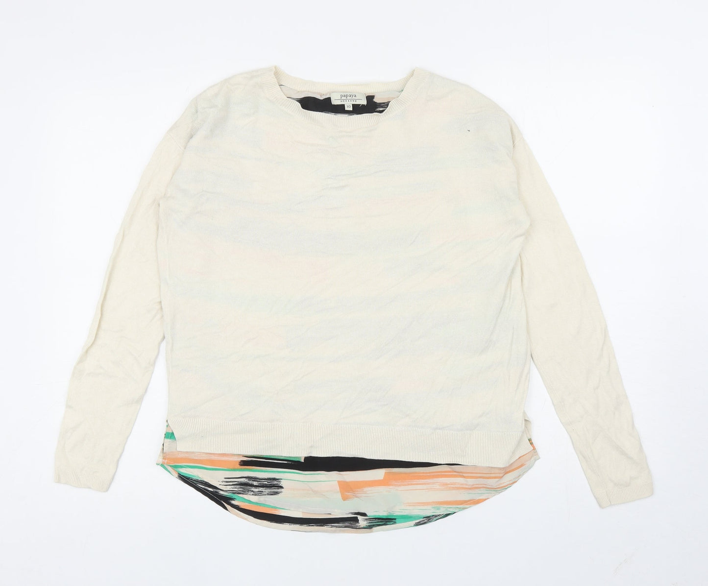 Papaya Womens Ivory Boat Neck Viscose Pullover Jumper Size 10