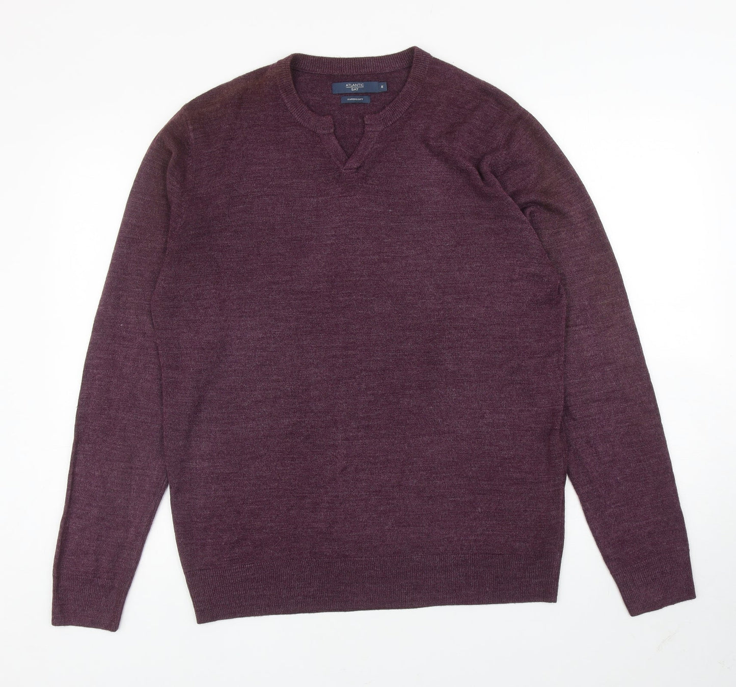 Atlantic Bay Mens Purple V-Neck Acrylic Pullover Jumper Size M