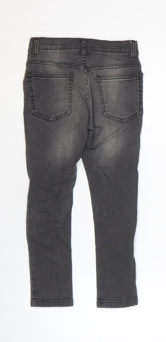 Marks and Spencer Girls Grey Cotton Skinny Jeans Size 6-7 Years Regular Zip