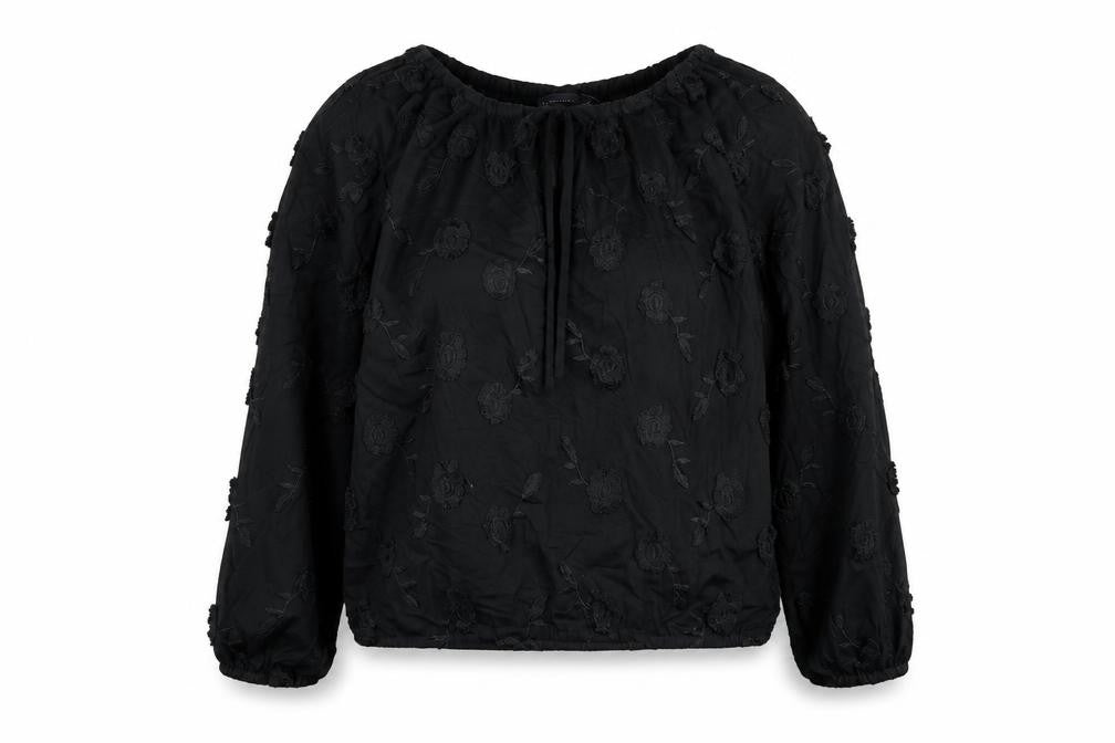 Marks and Spencer Womens Black Floral Polyester Basic Blouse Size 6 Round Neck