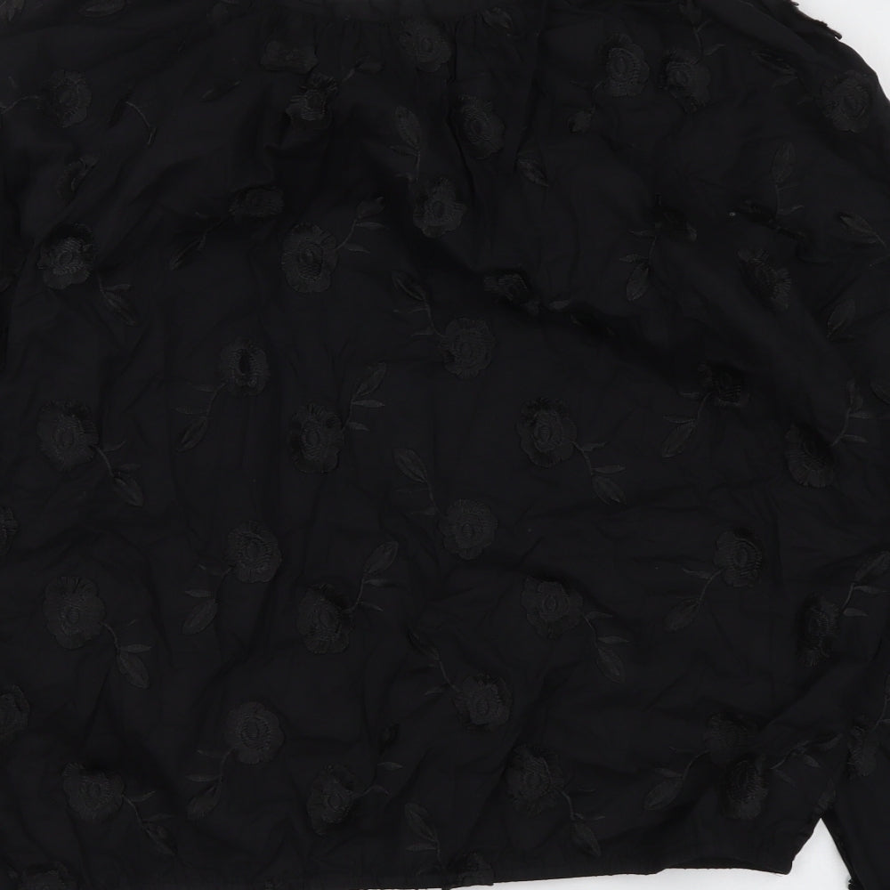 Marks and Spencer Womens Black Floral Polyester Basic Blouse Size 6 Round Neck
