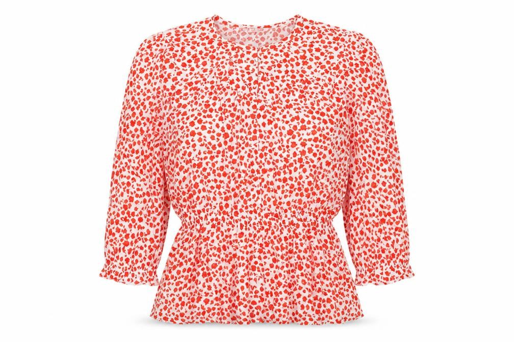 Marks and Spencer Womens Red Floral Viscose Basic Blouse Size 8 Round Neck