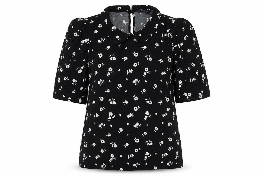 Marks and Spencer Womens Black Floral Viscose Basic Blouse Size 6 Collared