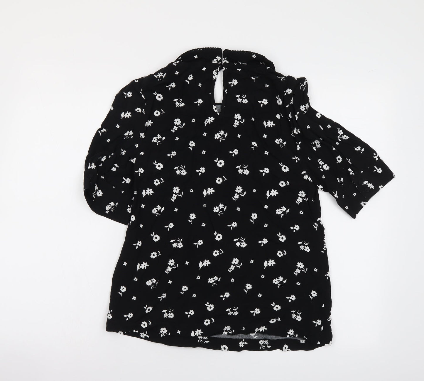 Marks and Spencer Womens Black Floral Viscose Basic Blouse Size 6 Collared