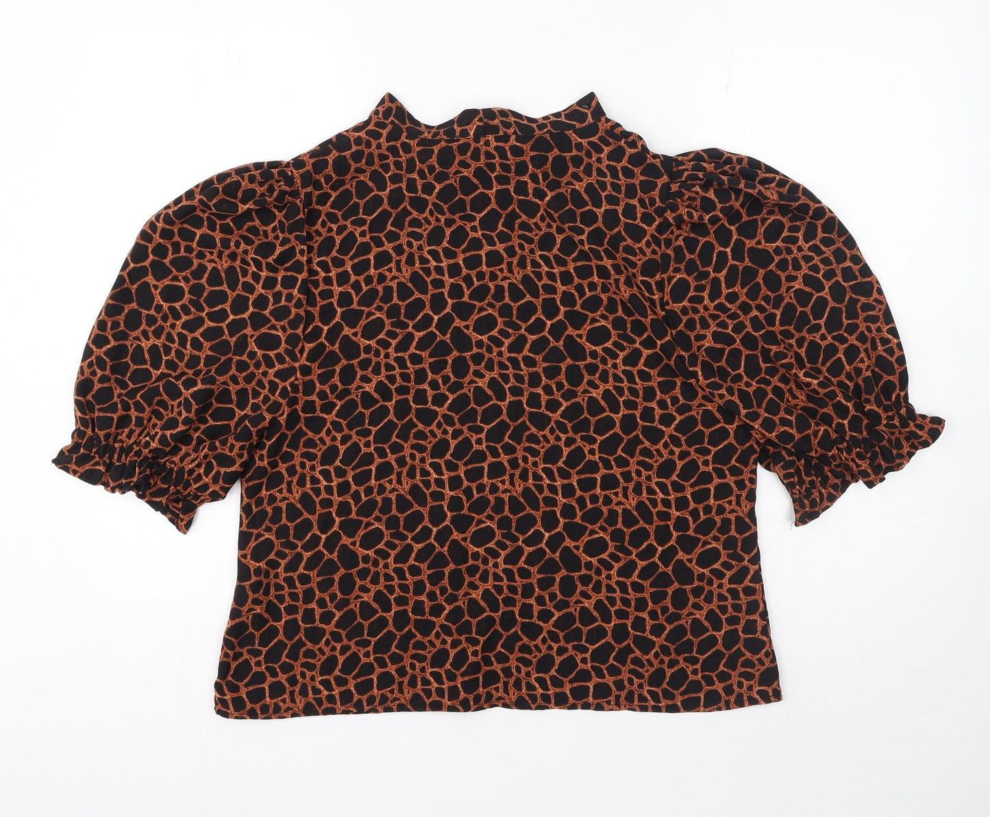LOSTSTOCK Womens Black Animal Print Polyester Basic Blouse Size L V-Neck - Leopard print