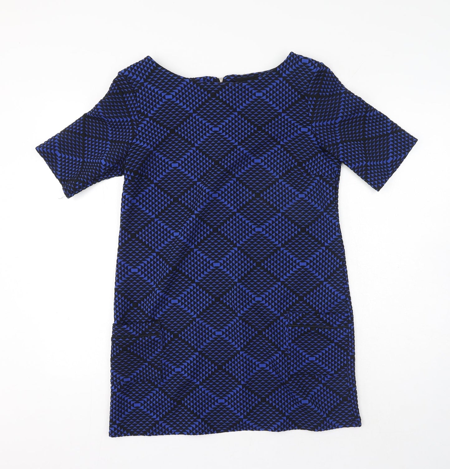 Wallis Womens Blue Geometric Polyester Mini Size S Round Neck Zip