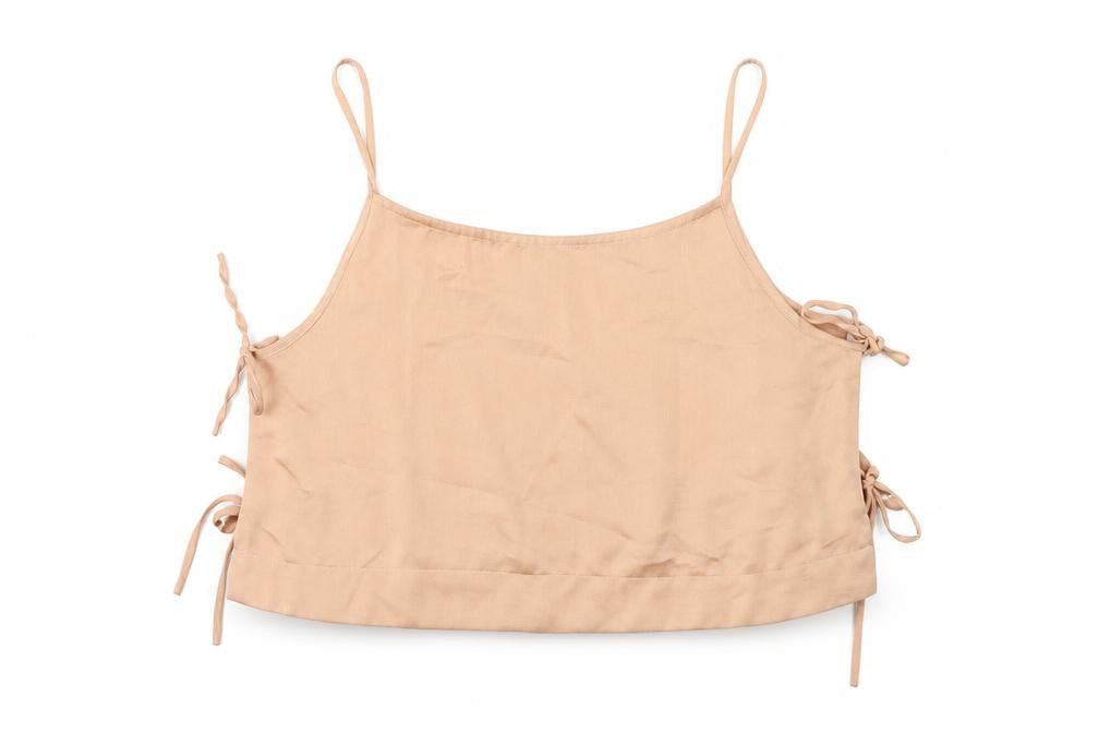 Topshop Womens Gold Polyester Cropped Tank Size 10 Square Neck - Tie Detail