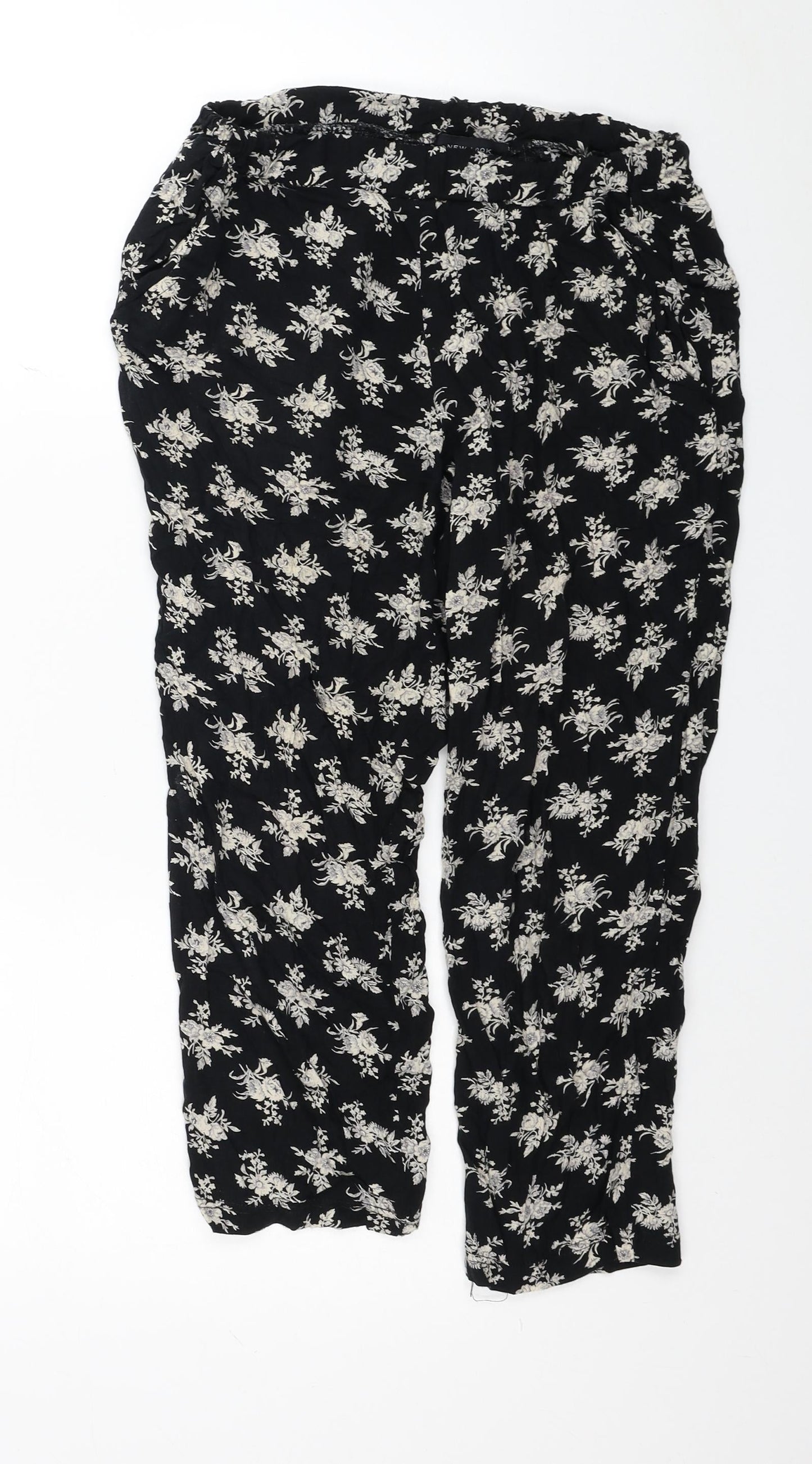 New Look Womens Black Floral Viscose Harem Trousers Size 10 L20 in Regular