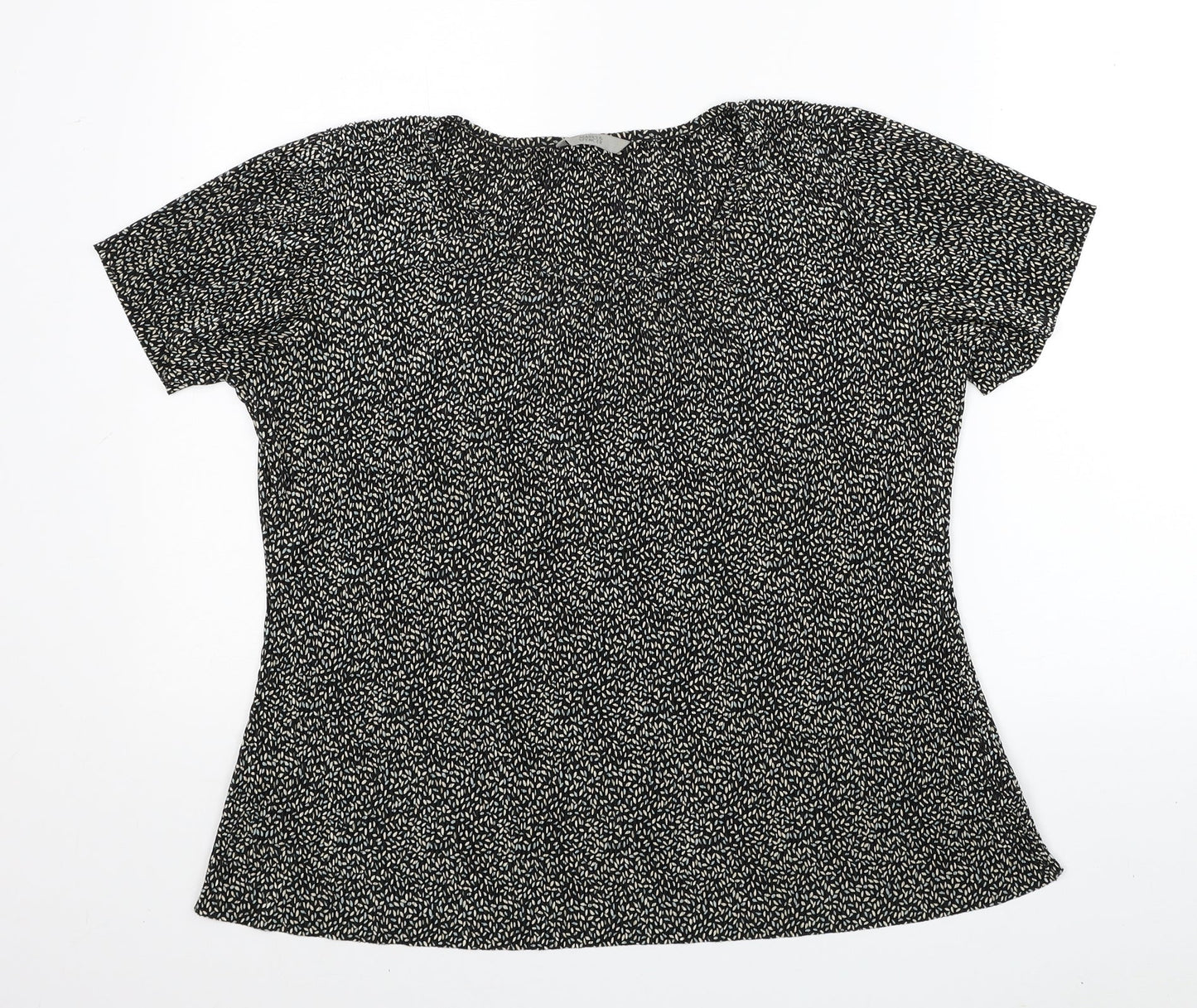 Marks and Spencer Womens Black Geometric Polyester Basic T-Shirt Size 12 Round Neck