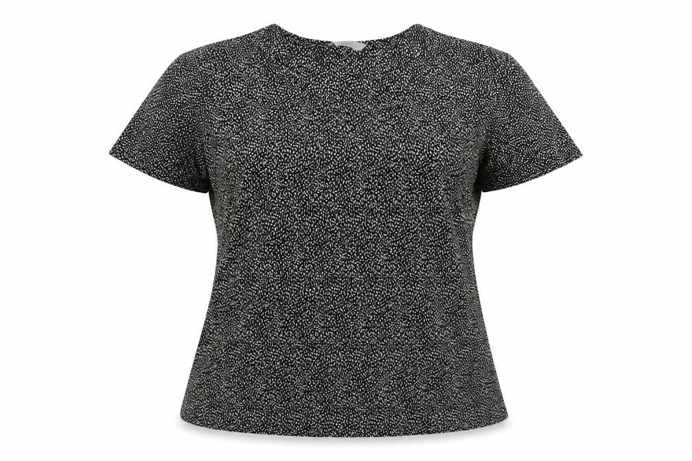 Marks and Spencer Womens Black Geometric Polyester Basic T-Shirt Size 12 Round Neck