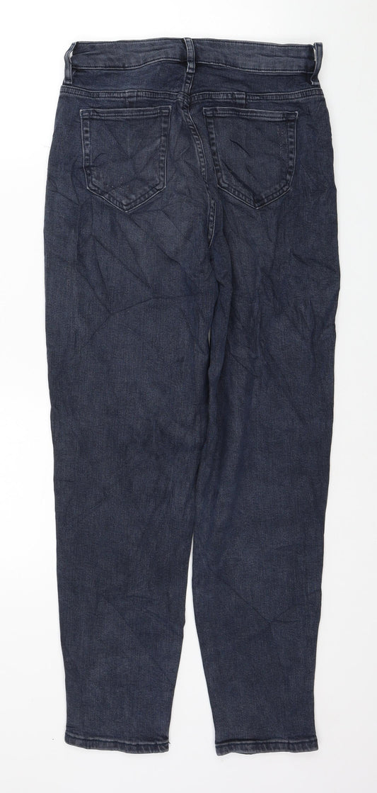 Marks and Spencer Womens Blue Cotton Mom Jeans Size 8 L27 in Regular Button