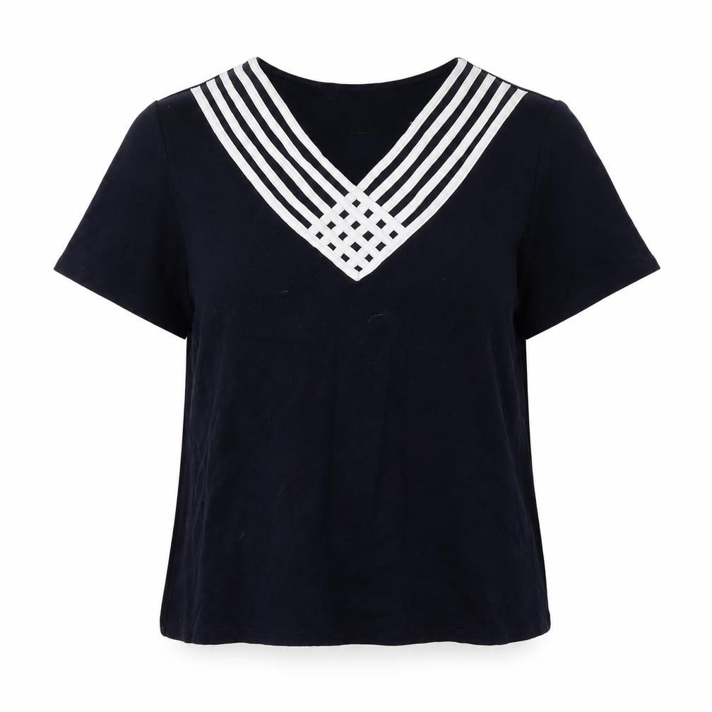 EWM Womens Blue Viscose Basic Blouse Size M V-Neck