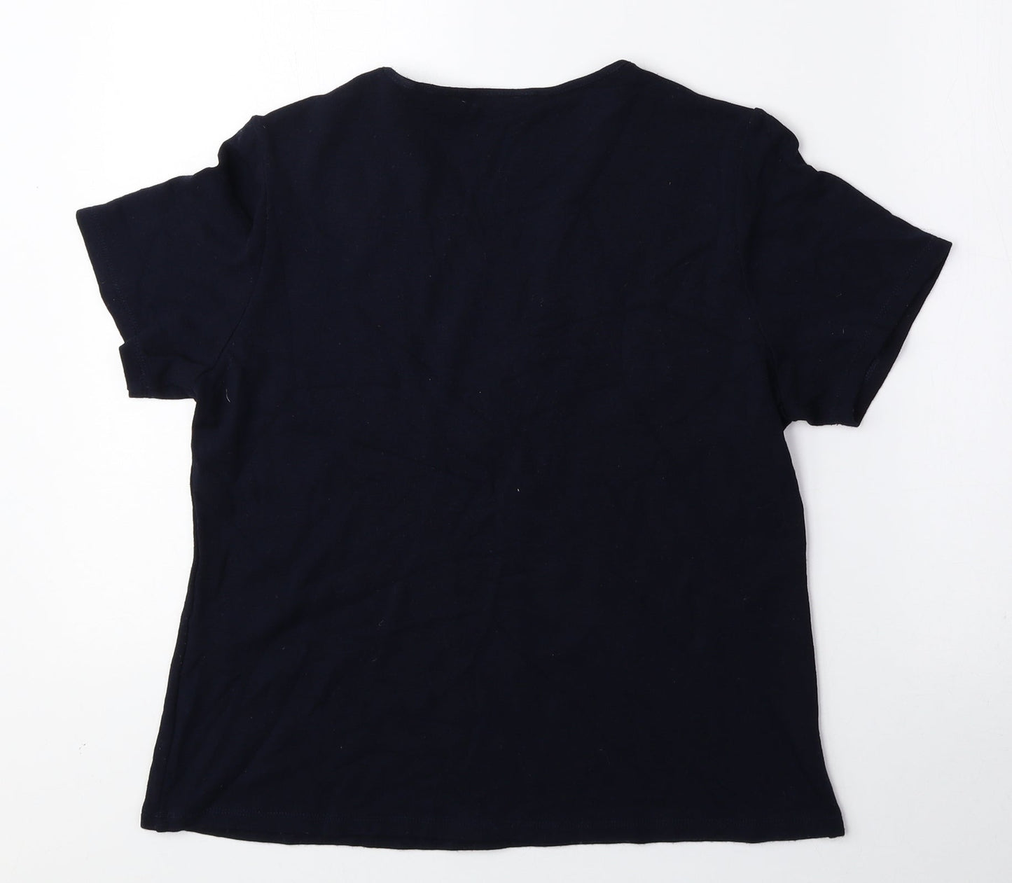 EWM Womens Blue Viscose Basic Blouse Size M V-Neck