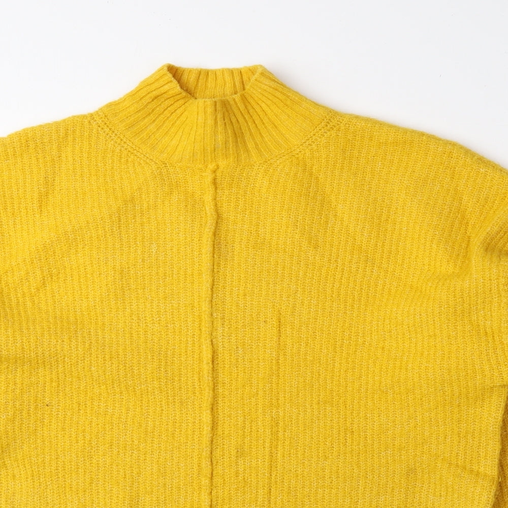 New Look Womens Yellow Mock Neck Acrylic Pullover Jumper Size S