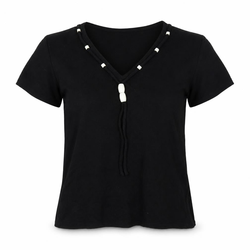 EWM Womens Black Viscose Basic Blouse Size M V-Neck