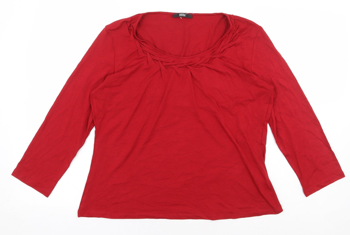 Marks and Spencer Womens Red Viscose Basic Blouse Size 10 Round Neck