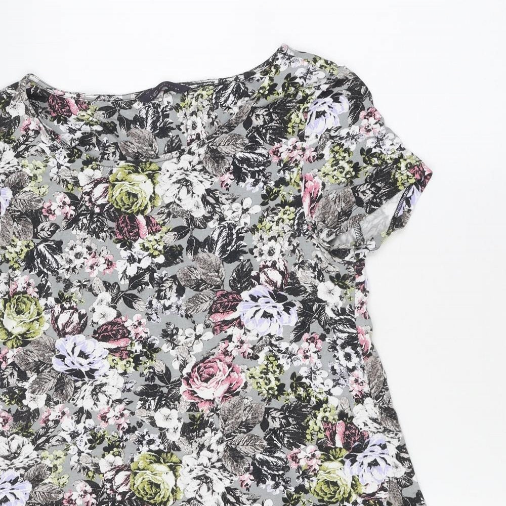 Marks and Spencer Womens Multicoloured Floral Polyester Basic Polo Size 10 Round Neck