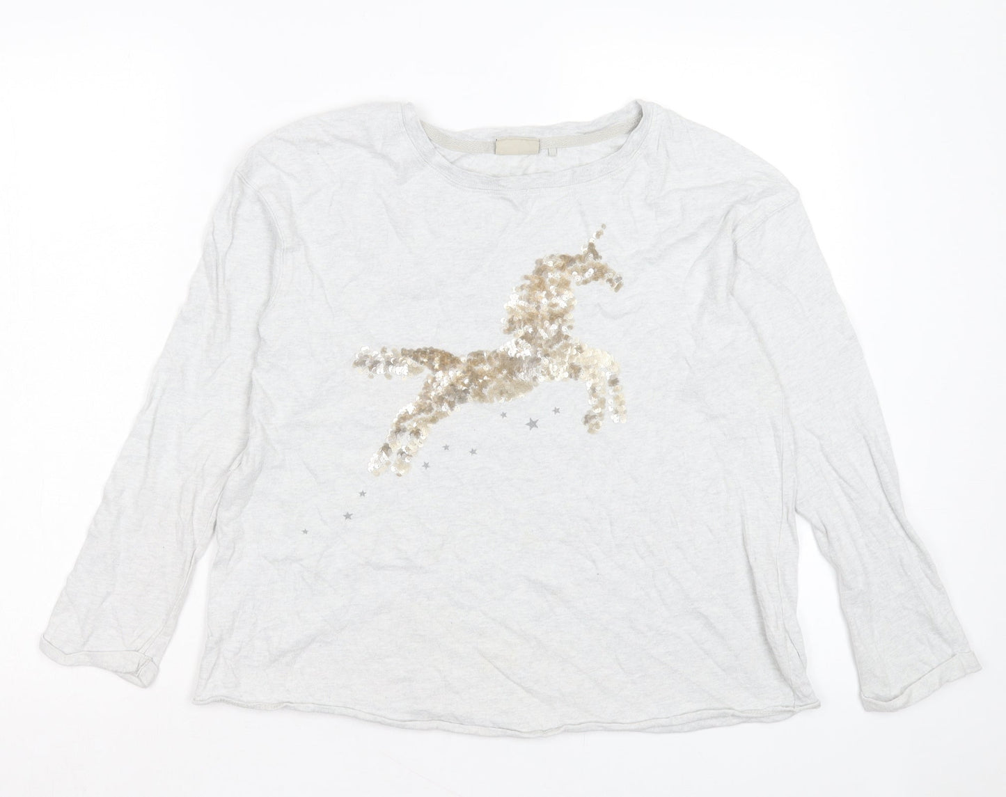 NEXT Girls Grey Cotton Basic Casual Size 12 Years Crew Neck Pullover - Unicorn