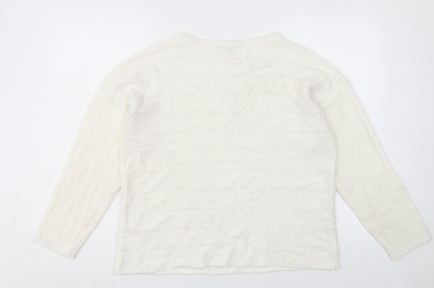 Peacocks Womens Ivory Crew Neck Acrylic Pullover Jumper Size M