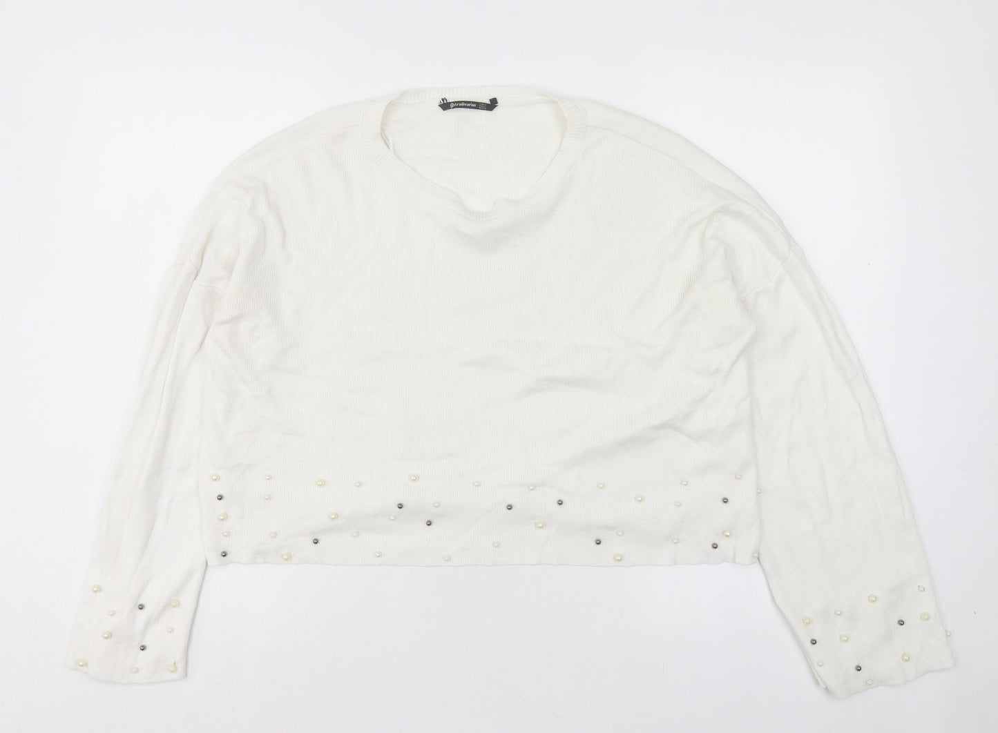 Stradivarius Womens White Crew Neck Acrylic Pullover Jumper Size S